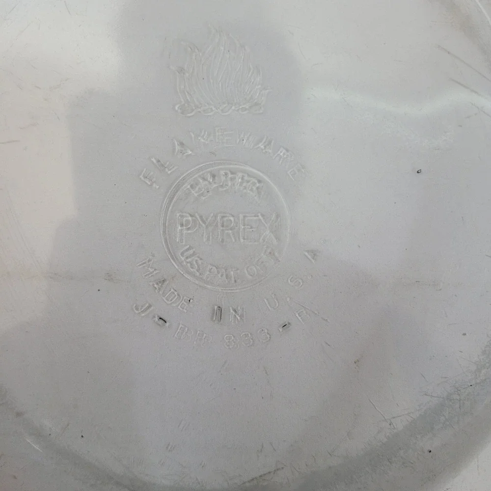 Pyrex Flameware Mixing Bowl Blue Tint Glass 833-B Vintage USA Tab Handle 8.25in
